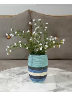 Hakay Vazo Dahil,vazo Dahil,vazoda Çiçek,beyaz Yapay Çiçek,vazo Dekoratif Mavi Örgü Poliresin 7X7X16CM