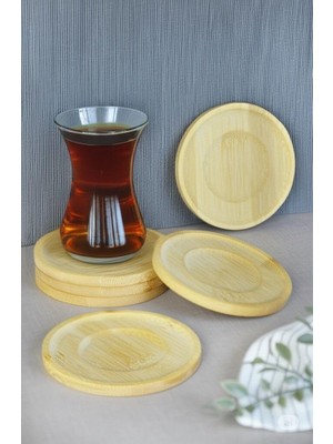 Hakay Paçi Bambu Serisi 10 cm Genişlikte Yuvarlak 6'lı Çay Bardağı Altlığı