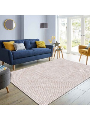 Hakay Latte Dizayn Tegan Desenli Kadife Pamuk Tabanlı Yıkanabilen Kaydırmaz Antibakteriyel Salon Halısı 80X250