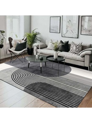 Hakay Latte Dizayn Sare Desenli Kadife Pamuk Tabanlı Yıkanabilen Kaydırmaz Antibakteriyel Salon Halısı 100X160