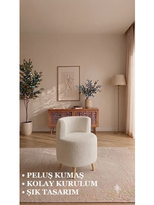 Bm Design Peluş Berjer Koltuk - Ahşap Ayaklı - Kolay Kurulum