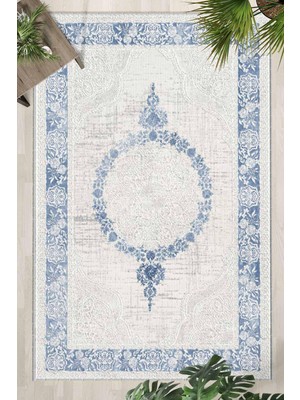 Hakay Monnhein Mavi Halı 1461 - Yıkanabilir, Kaymaz Taban, Dijital Baskılı, Leke Tutmaz, Ince Hav, Modern Salon, Oturma Odası, Yatak Odası ve Mutfak Için Dekoratif Halı