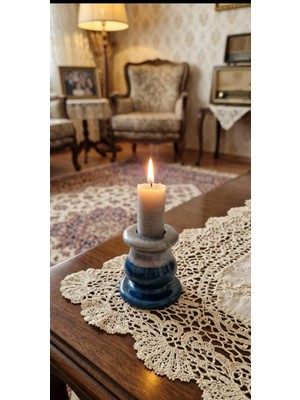 Hakay El Yapımı Reçine Mumluk, Mavi ve Gri Renkli, Vintage Tarz, Masa Üstü Dekoratif Şamdan