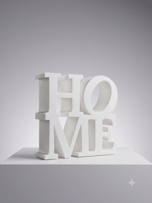 Hakay TRAK3D Parametrik Modern "home" Yazısı Dekoratif Obje - Minimalist Geometrik Ev ve Ofis Aksesuarı, Iskandinav Tarzı Kitaplık, Konsol ve Tv Ünitesi Süsü (Mat Beyaz)