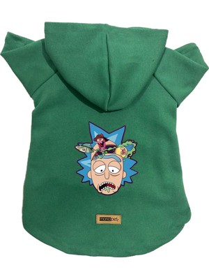 Hakay Monopetz Kapişonlu Polar Sweatshirt Köpek ve Kedi Kıyafeti & Elbisesi Yeşil Rick And Morty 2 S