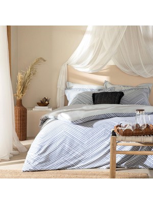 Hakay LORENZA%100 Pamuk Extra King Size Nevresim Seti 260X220 cm Marın Mavı/soft Mavı