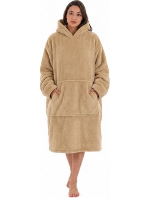 Hakay Mulberry Wellsoft Kapşonlu Giyilebilir Tv Battaniyesi Unisex Over Size - Camel