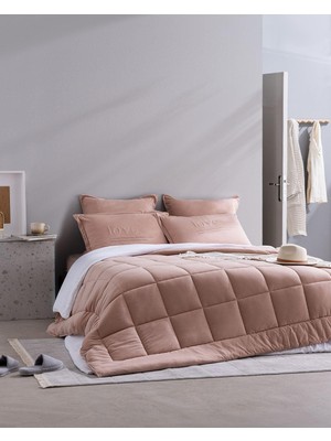 Hakay Madame Coco Bobigny King Size Pamuklu Supersoft Comforter Set, Pudra, 215 x 235
