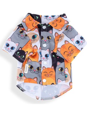 Hakay Furlabel Kedi Desen Baskılı Kedi Gömleği Pet Gömlek (Kedi Desen, X-Small)