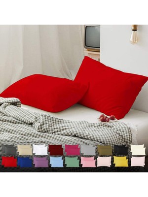 Hakay Teksnil Home Düz Pamuklu 2’li Kırmızı Yastık Kılıfı 50 x 70 cm Kapaklı