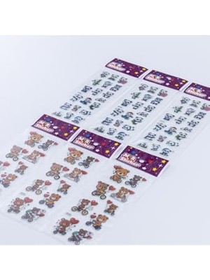 Aesco 6 Adet Kabartmalı Yapışkan Sticker, Sevimli Panda ve Ayılar