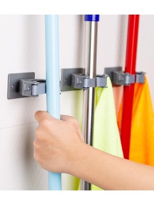 Aesco Çok Amaçlı Paspas, Süpürge, Fırça ve Mop Askısı, Duvar Montajlı Sap Tutucu, Mutfak ve Banyo Için, Gri & Beyaz, 3'lü Set