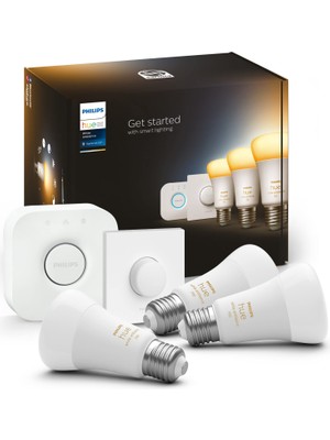 Hakay Philips Huewa 8-75W Beyaz Ambiyans Akıllı LED Ampul Başlangıç Seti 3'lü, Akıllı Butonlu, E27, Bluetooth Özellikli