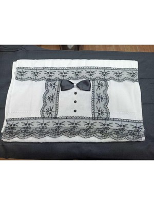 Hakay Serdar Çeyiz Evi, 1 Çift Damat Havlusu Süslü Beyaz 49 x 90