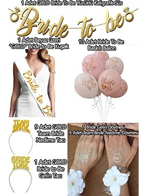 Aesco Bride To Be Partisi Seti (Süs, 1 Kuşak, 10 Balon, 10 Dövme, 10 Taç)Team Bride Bekarlığa Veda Konsept