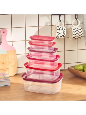 Hakay Bovlen 7.6 Litre -Red Velved 6'lı Saklama Kabı Seti - Sebze Saklama Seti - Bakliyat Saklama Kabı - Mutfak Düzenleyici - Buzdolabı Organizeri