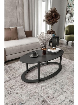 Hakay Hole Masivo Oval Orta Sehpa 70X40 cm Siyah | Modern Ahşap Salon Sehpası | Elips Tasarım Dekoratif Kahve Sehpası | Oturma Odası ve Salon Için