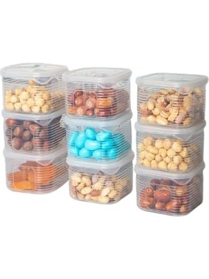 Hakay Aes Home Erzak Saklama Kabı Sızdırmaz Kapak 9'lu Set Şeffaf-(Ölçü Kabı Hediyeli)