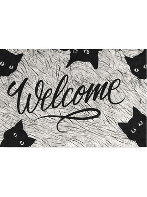 Hakay Monnhein Tasarımlı Dekoratif Kapı Önü Paspas, Dış Mekan/ev Içi/banyo/mutfak/yatak Odası/giriş Paspasları (Siyah Kediler Welcome, 45X70)