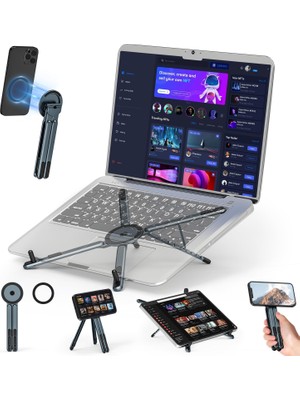 Hakay Taşınabilir Dizüstü Bilgisayar Standı Seyahat, 3'ü 1 Arada Masa Tableti Montaj Bilgisayar Tutucu Manyetik Telefon Tutucu Tripod, 10-15,6 Inç Dizüstü Bilgisayarlar ve 4-13 Inç Tabletler/telefonlar Için