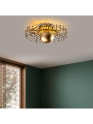 Hakay Amber LED Parlak Gold Metal Aplik Modern Oturma Odası ve Yatak Odası Için E27 Uyumlu, Altın-M