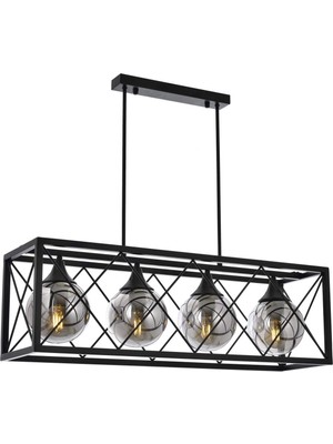 Hakay Avonnı AV-60127-4Y-BSY Siyah Boyalı Modern Avize, E27, Metal, Cam, 80X22CM