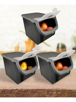 Hakay Digithome Coral 3'lü Soğan Patates Saklama Kabı 12 Litre - Gri