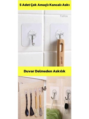 Hakay Tafce Kendinden Yapışkanlı Kancalı Mutfak Banyo Askısı Şeffaf 5 Adet