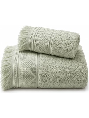 Hakay Sogud Valmia 2'li Banyo Havlu Seti -%100 Pamuk Jakarlı Büyük Boy Banyo Havlusu 90X150 cm - El Yüz Havlusu 50X90 cm - Yumuşak Püsküllü Çeyizlik Takım - Yüksek Emicilik - Kadın Erkek - Yeşil