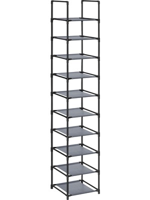 Hakay Songmıcs Ayakkabı Rafı, Ayakkabı Düzenleyici, 10 Raf, Açık Dar Ayakkabı Rafı, 33 x 33 x 173 Cm, Metal Çerçeve, Dokunmamış Kumaş Raflar, Koridor, Yatak Odası, Gri LSR110G01