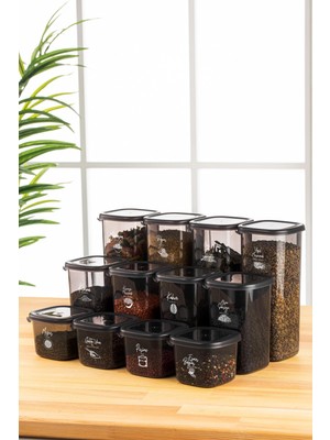 Hakay Vienev Beyaz Serigrafi Etiketli Kare Erzak Saklama Kabı 12'li Set 4x(0,55 Litre, 1,2 Litre, 1,75 Litre)