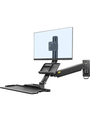 Hakay Oturma Stant Iş Istasyonu Duvara Monte Yüksekliği Ayarlanabilir Oturma Standı Dönüştürücü, Klavye Tepsili, Vesa 75/100, Yük Kapasitesi 2-9 kg MB32-B