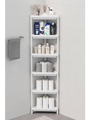 Hakay Mithra Life 6 Katlı Üçgen Plastik Beyaz Banyo Mutfak Rafı MIT1233