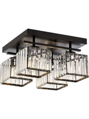 Hakay Avonni AV-60230-4BSY Siyah Boyalı Modern Avize E27 Metal Kristal 40X40CM