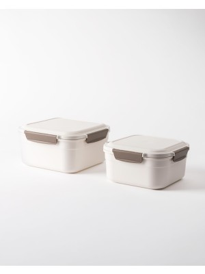 Hakay Granada 2'li Kare Saklama Kabı - Soft Ekru - 3400+2150 ml