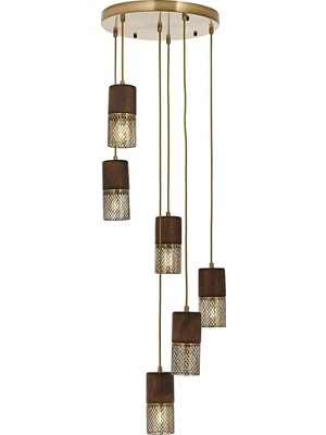 Hakay Avonni AV-60265-6ET Eskitme Kaplama Modern Avize E27 Metal Ahşap 40CM