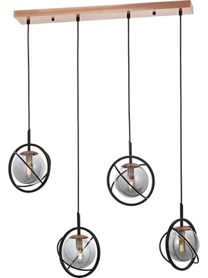 Hakay Avonni AV-60291-4Y-BSY Siyah Boyalı Modern Avize E14 Metal Cam 80X22CM