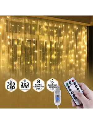Hakay Dekonivia 3x3 Metre Peri LED Perde Asma Kumandalı Kancalı Gün Işığı Işık 8 Fonksiyonlu 8 Mod Parti Işığı Dekoratif Yılbaşı Peri LED Saçak Işık Dekorasyon
