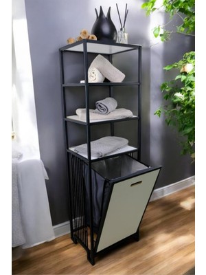 Hakay Digithome Metal Kirli Sepetli 4 Raflı Çok Amaçlı Banyo Düzenleyici Raf Organizer Siyah/beyaz – MRS-014 C1-1-369