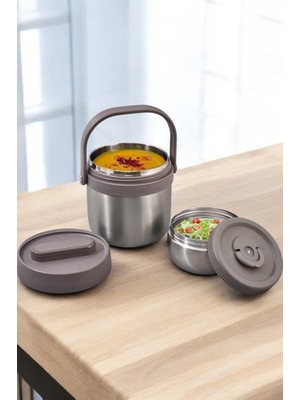 Hakay Digithome Bento Taşınabilir Paslanmaz Çelik Yemek Kabı Termosu Lunch Box Yuvarlak 1400ML