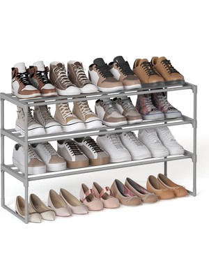 Hakay Songmıcs 3 Katmanlı Ayakkabı Rafı, Ayakkabı Saklama Düzenleyici, Metal Saklama Rafı, 12 Ile 15 Çift Ayakkabıya Uygun, 30,5 x 92 x 55 Cm, Gri LSA303G01