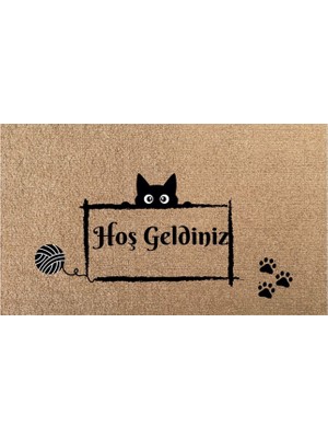 Hakay Kaymaz Tabanlı Baskılı Şık Kapı Önü Paspası 45X70 cm Coco Hasır Görünümlü Velür Paspas, Dökülme ve Koku Yapmaz Yıkanabilir Ideal Kalınlık Yumuşak ve Konforlu