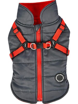 Hakay Puppia Mountaineer Kışlık Köpek Montu Entegre Koşum Takımı Çekme Yapmaz Soğuk Hava Su Geçirmez Sıcak Polar Arka Fermuar Küçük ve Orta Boy Köpekler Için, Gri, Xx-Large