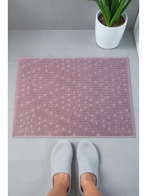 Hakay Tuğla Desenli 2li Ayak Havlusu - 50X70 cm - Su Emici Banyo Paspası Seti - Bordo