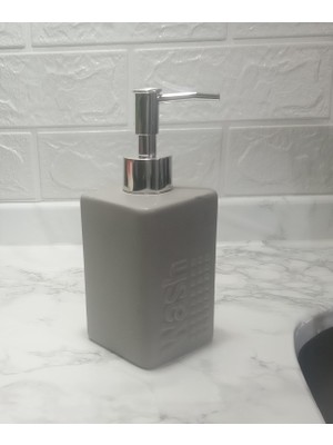 Hakay Seramik Sıvı Sabunluk Gri Modern 7X7X17CM 300ML Banyo Seti