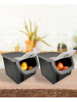 Hakay Digithome Coral 2'li Soğan Patates Saklama Kabı 12 Litre - Gri