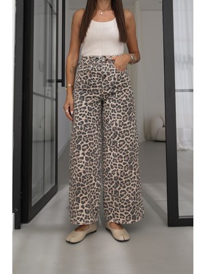Havoş Leopar Desen Wide Leg Jean