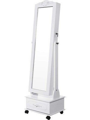 Aesco Songmıcs Tekerlekli ve LED Aydınlatmalı Kilitlenebilir Mücevher Dolabı, Beyaz, JBC61W