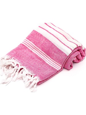 Hakay Pembe Beyaz Şeritli Yıkanmış Pamuk Peştemal