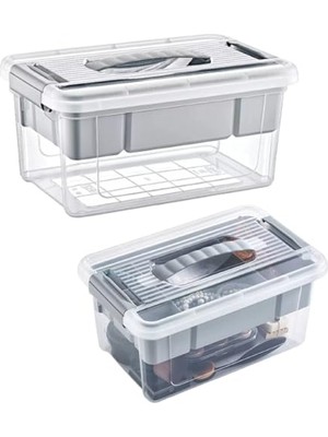 Aesco Büyük Boy Bölmeli Organizer Kutu 9 Litre - Şeffaf Tasarım Saklama Kabı - Ev Araba Saklama Kutusu - Ev Banyo Düzenleyici, Dolap Düzenleyici, Saklama, Kutu, Organizer